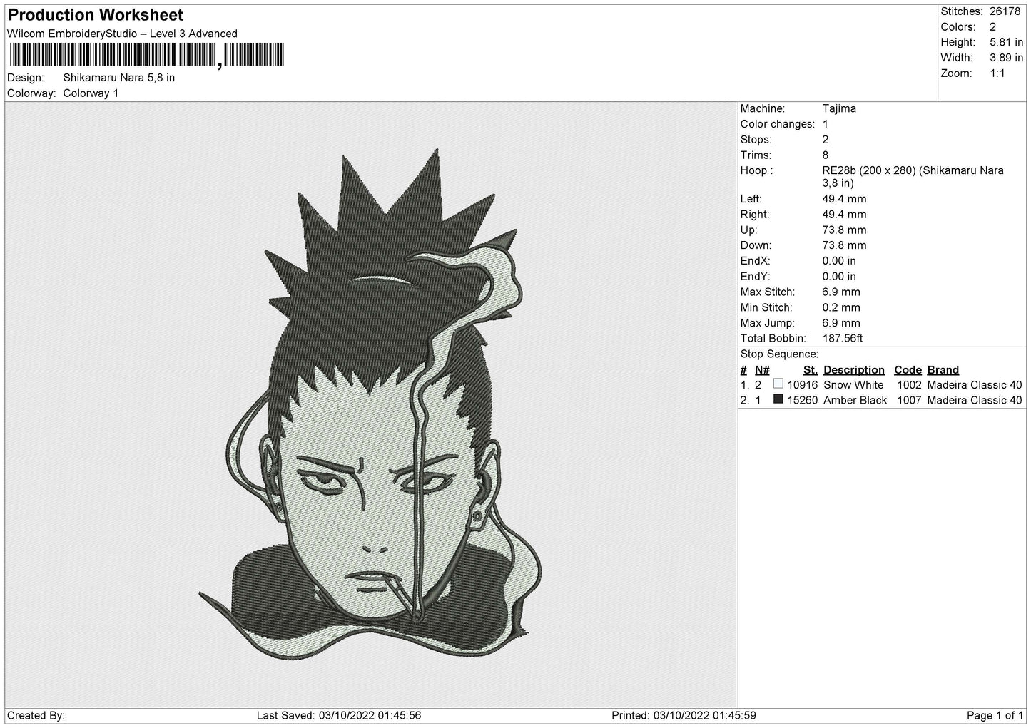 Shikamaru Nara Embroidery File 5 sizes