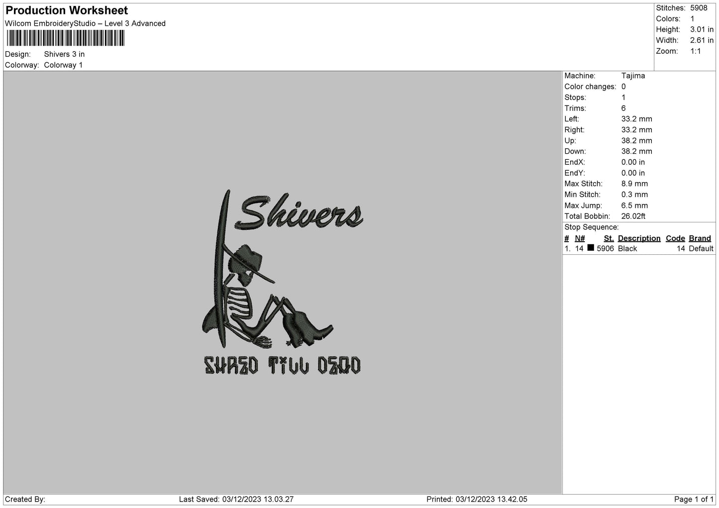 Shivers Embroidery File 6 sizes
