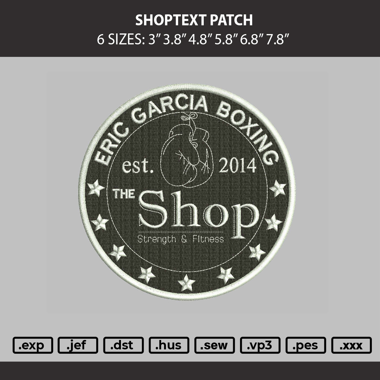 Shoptext Patch Embroidery Machine Design File 6 sizes