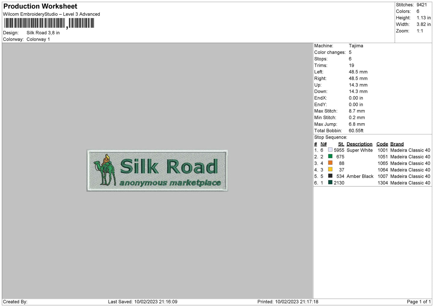 Skill Road Embroidery File 6 sizes