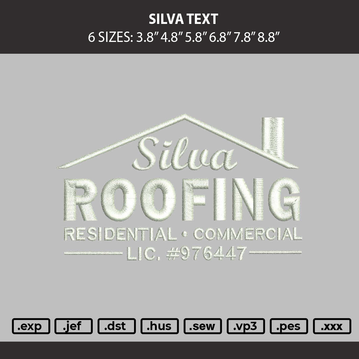 Silva Text Embroidery Machine Design File 6 sizes