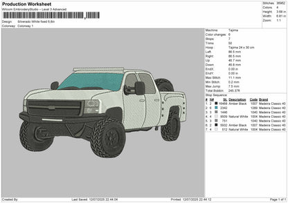 White Truck 0907 Embroidery File 6 sizes