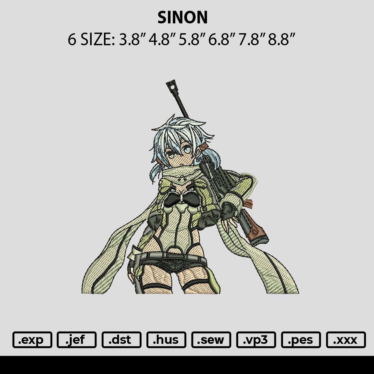 Sinon Embroidery File 6 sizes