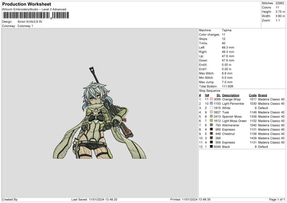 Sinon Embroidery File 6 sizes