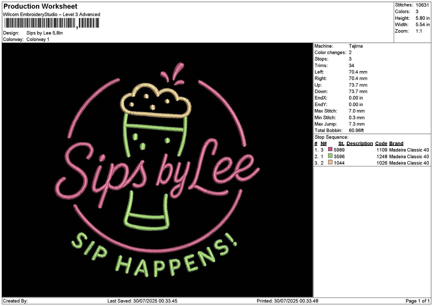 Sipstext Embroidery File 6 sizes