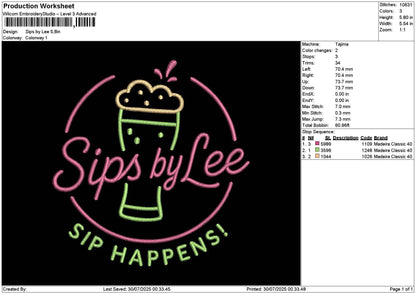 Sipstext Embroidery File 6 sizes