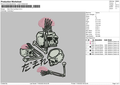 Skull Shut Up Embroidery File 6 sizes
