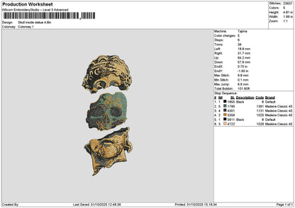 Skulls 3110 Embroidery File 6 sizes