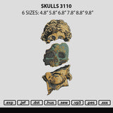 Skulls 3110 Embroidery File 6 sizes