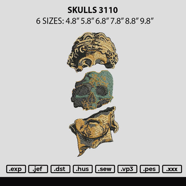 Skulls 3110 Embroidery File 6 sizes