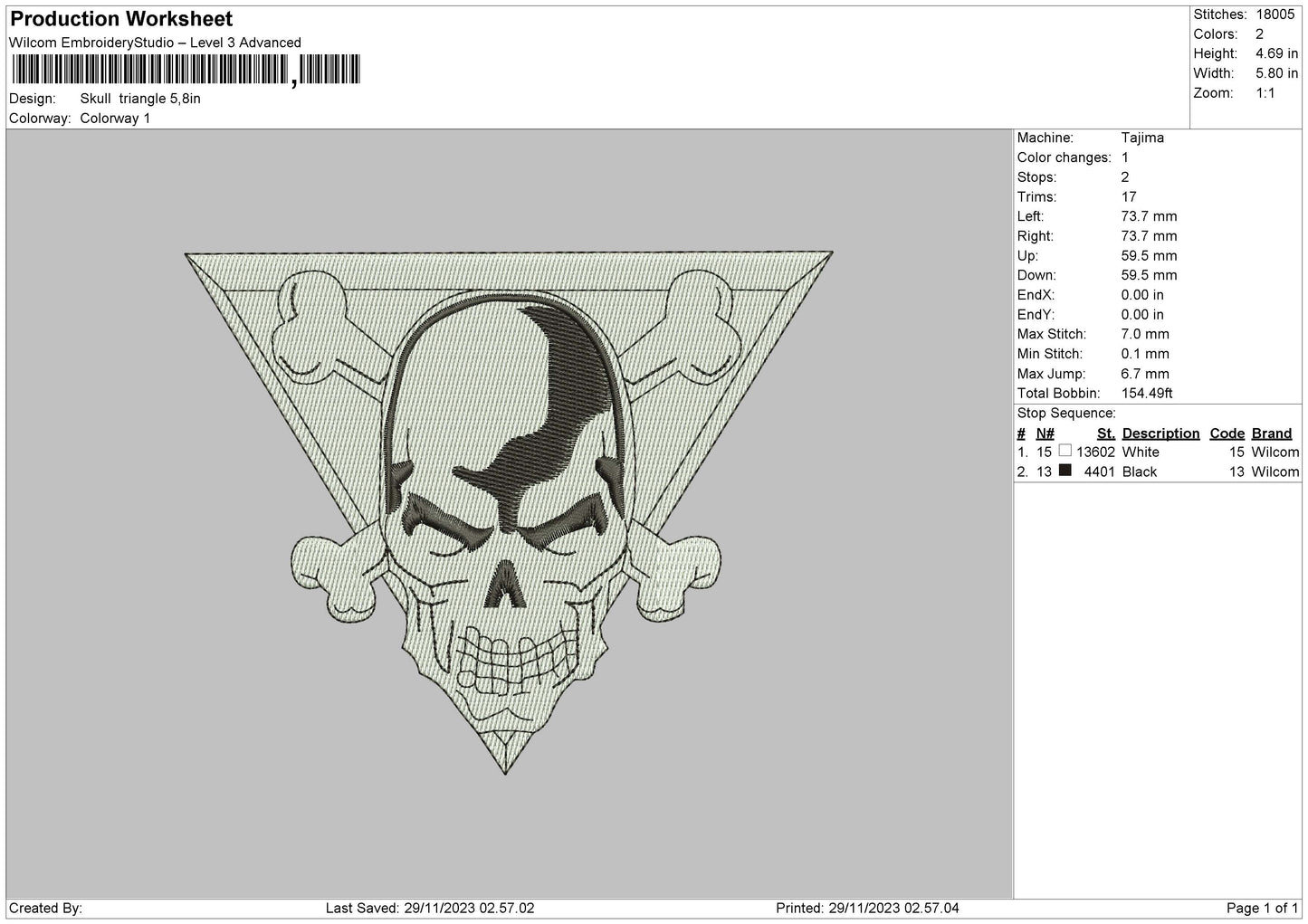 Skull Triangle Embroidery File 6 sizes