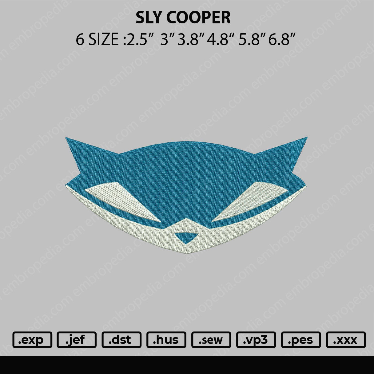 Sly Cooper Embroidery File 6 sizes