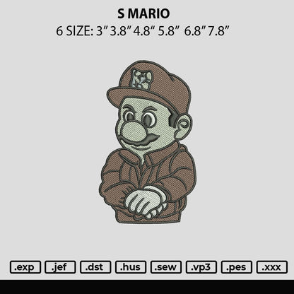 S Mario Embroidery File 6 sizes