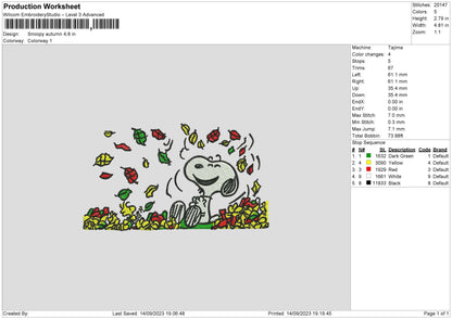 Snoopy Autumn Embroidery File 6 sizes