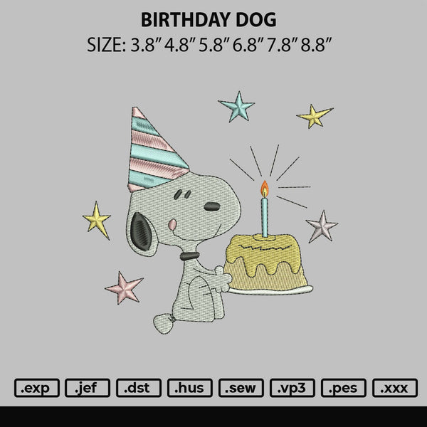 Birthday Dog Embroidery File 6 sizes