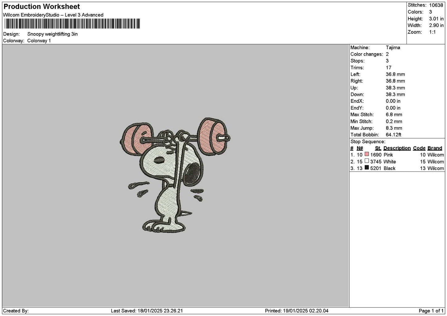 Snoopygym1901 Embroidery File 6 sizes