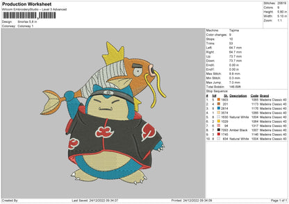 Snorlax Embroidery File 6 sizes