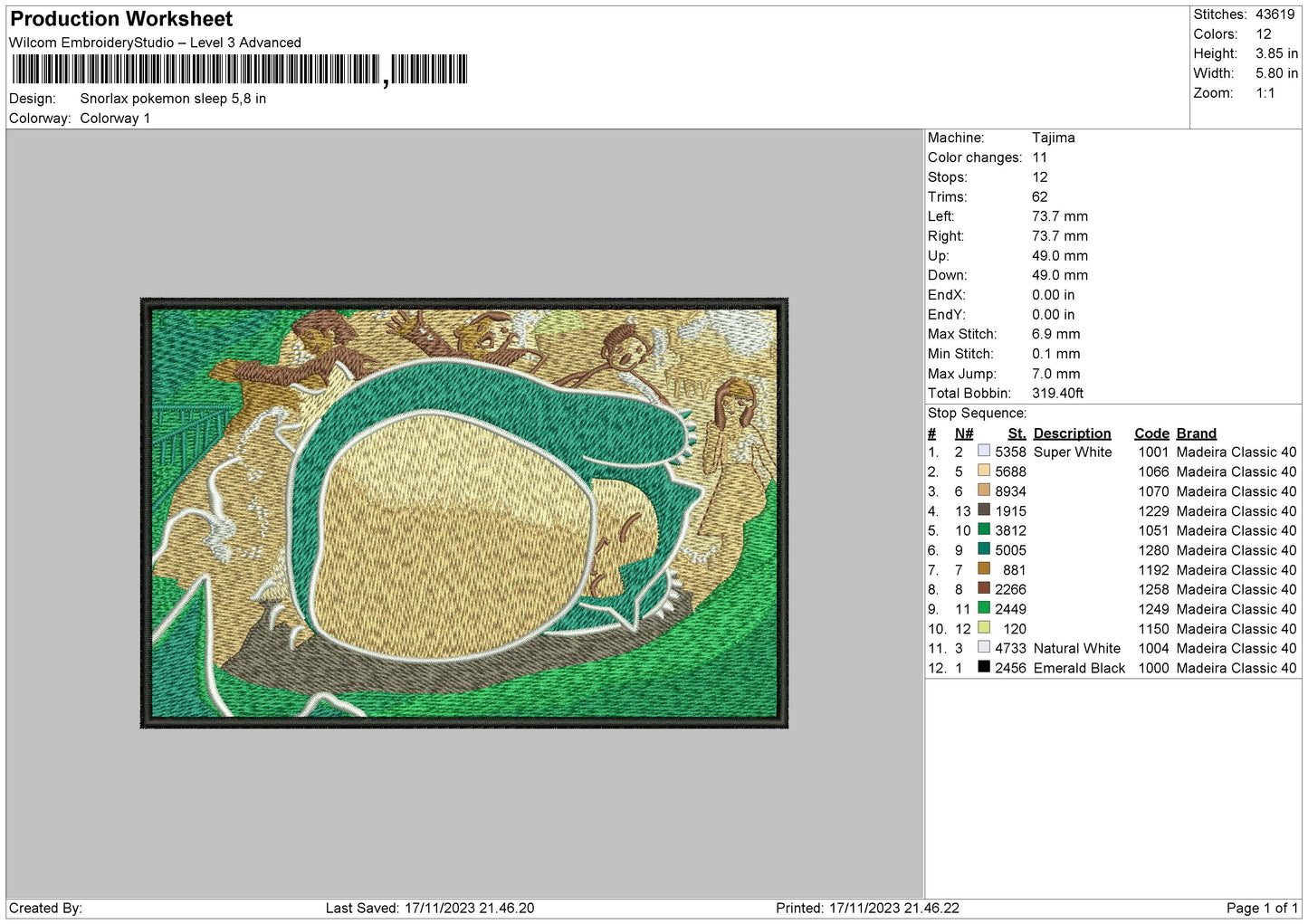 Snorlax Rectangle Embroidery File 6 sizes