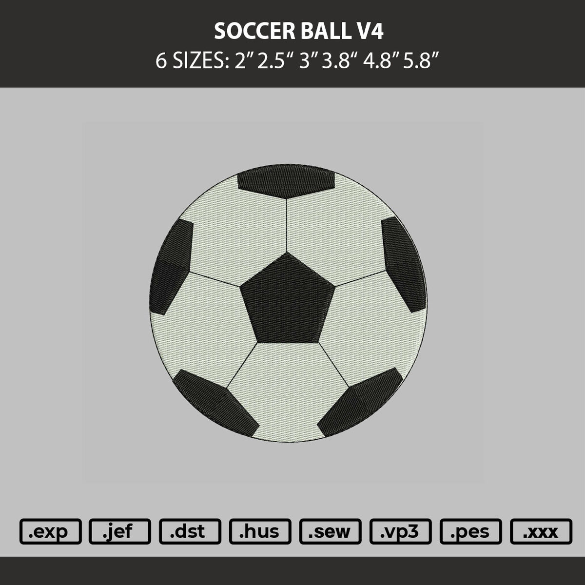 Soccer Ball V4 Embroidery Machine Design File 6 sizes
