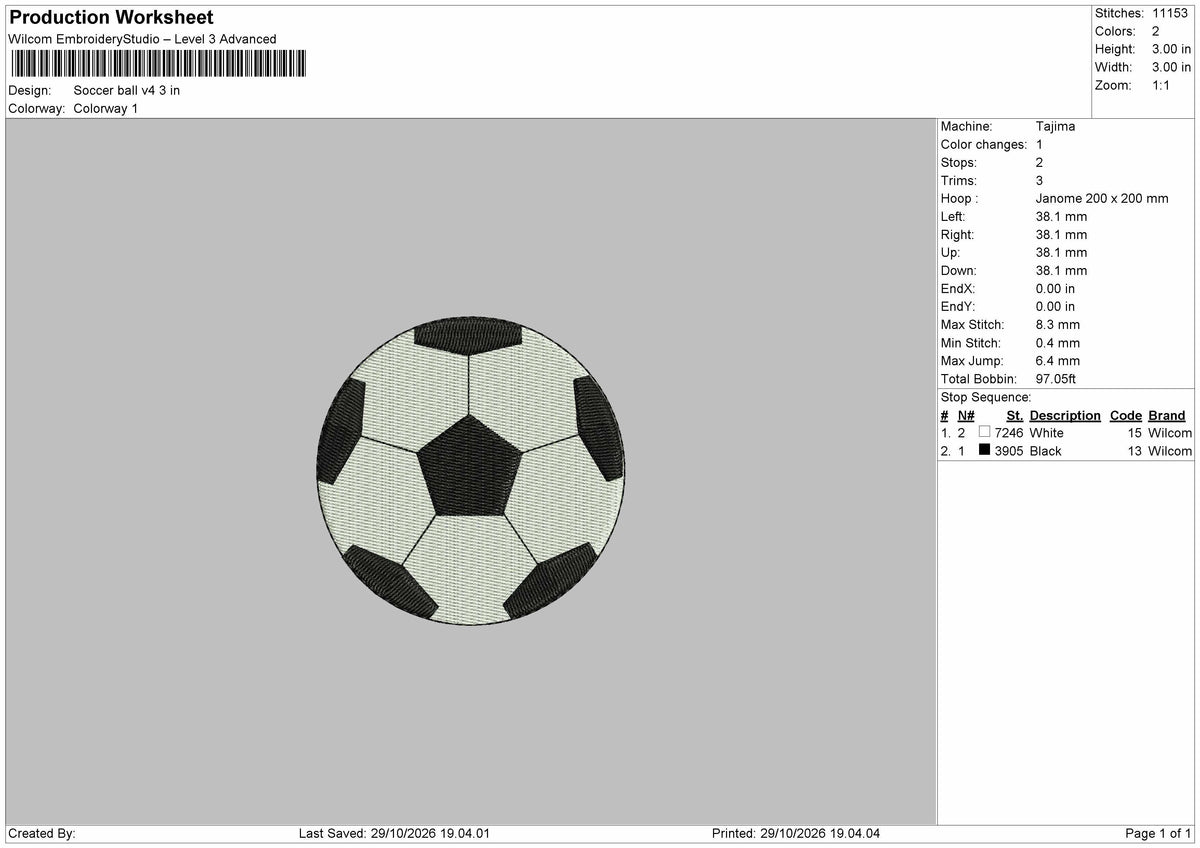 Soccer Ball V4 Embroidery Machine Design File 6 sizes