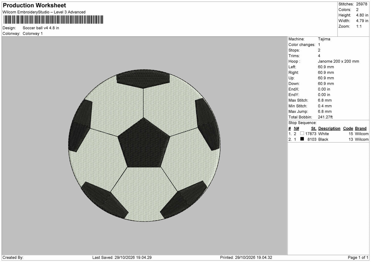Soccer Ball V4 Embroidery Machine Design File 6 sizes