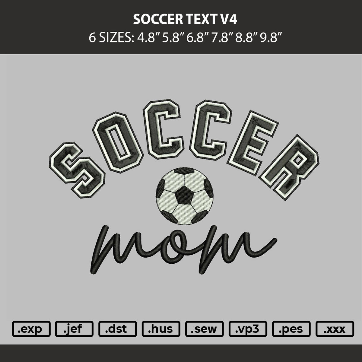 Soccer Text v4 Embroidery Machine Design File 6 sizes