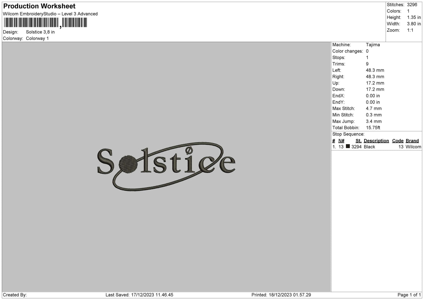 Solsticetext Embroidery File 6 sizes