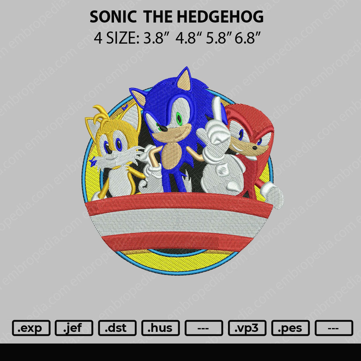 Sonic The Hedgedog Embroidery File 4 sizes