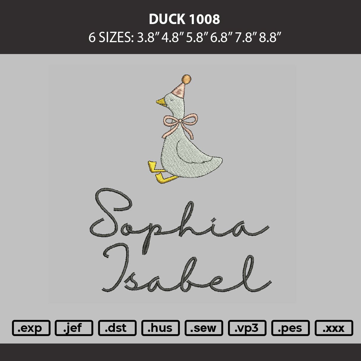 Duck 1008 Embroidery Machine Design File 6 sizes