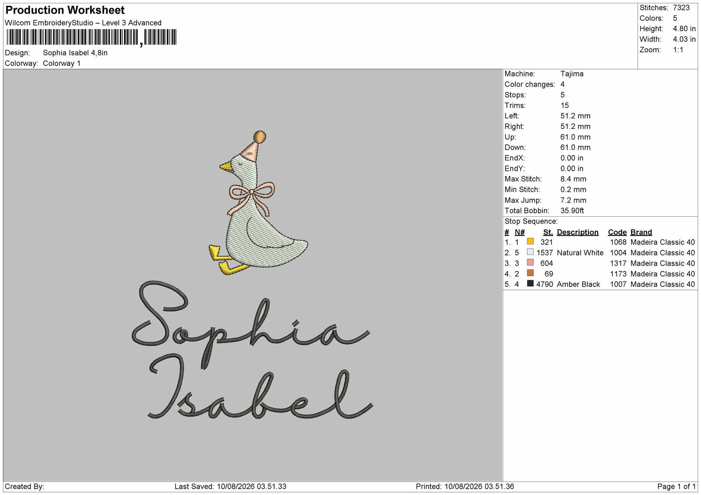 Duck 1008 Embroidery Machine Design File 6 sizes