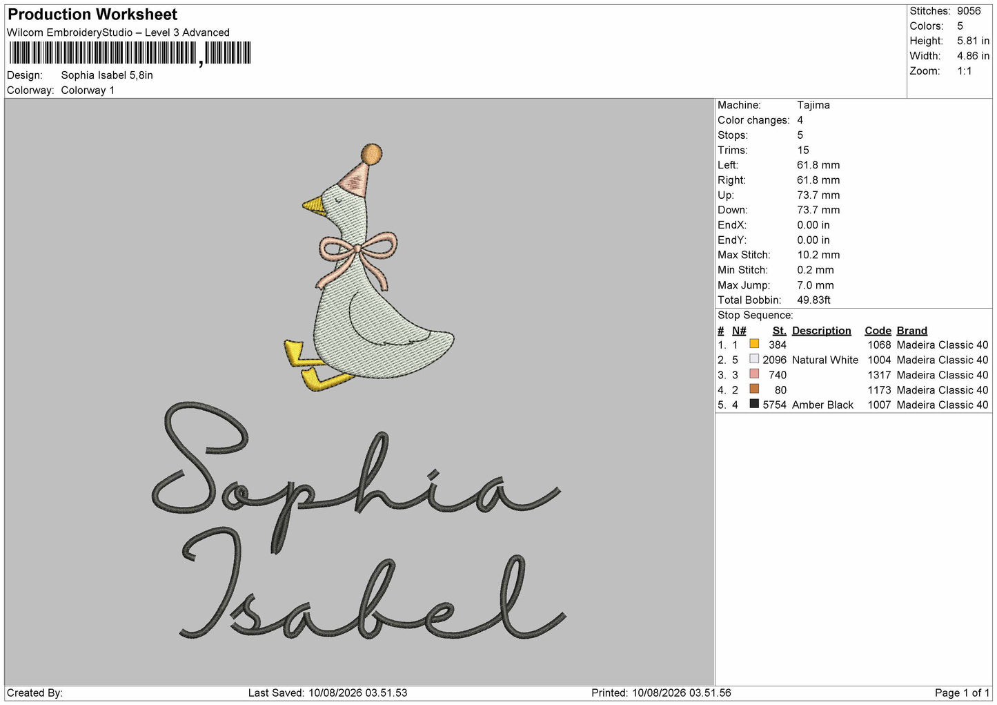 Duck 1008 Embroidery Machine Design File 6 sizes
