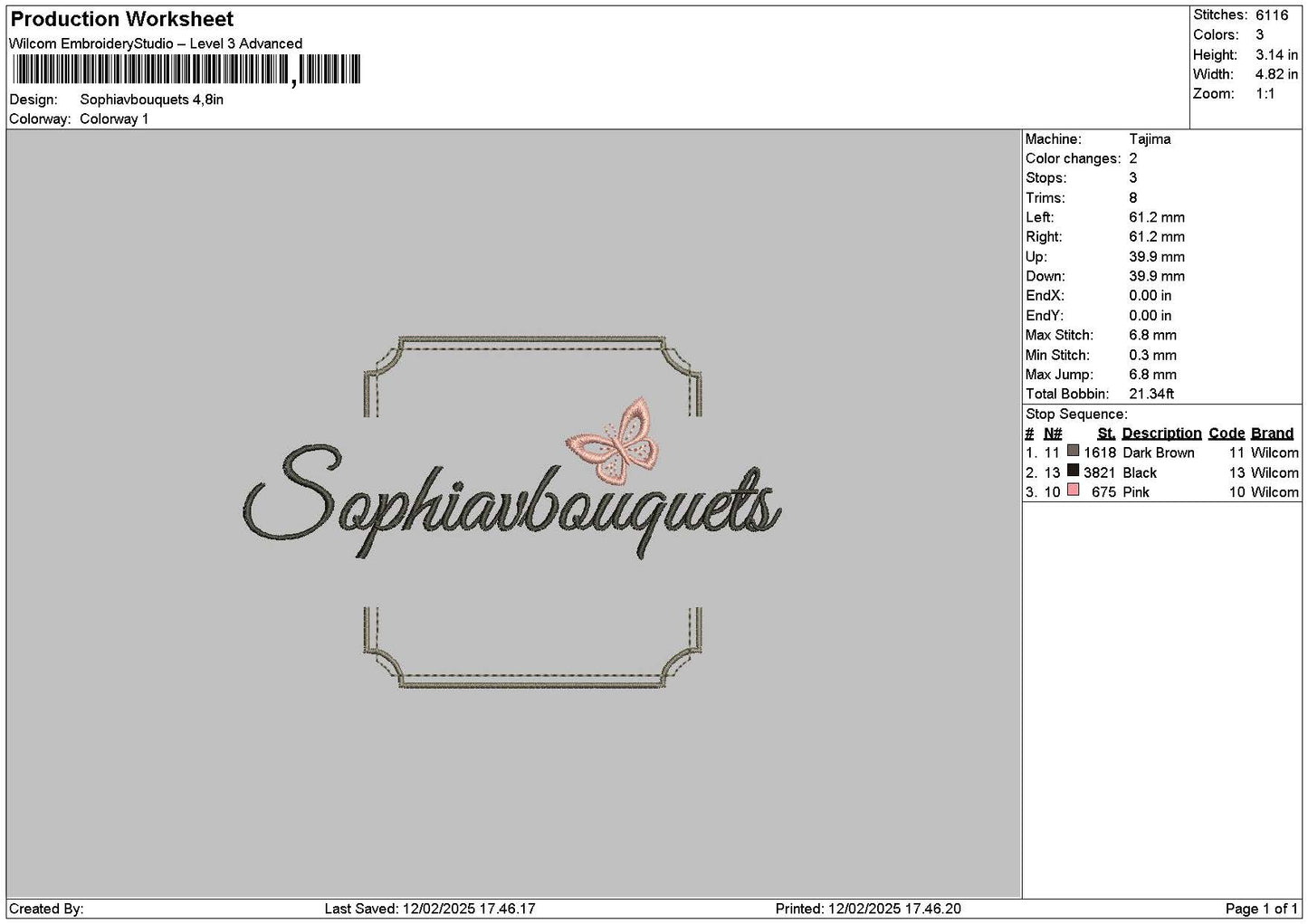 Sophiatext Embroidery File 6 sizes