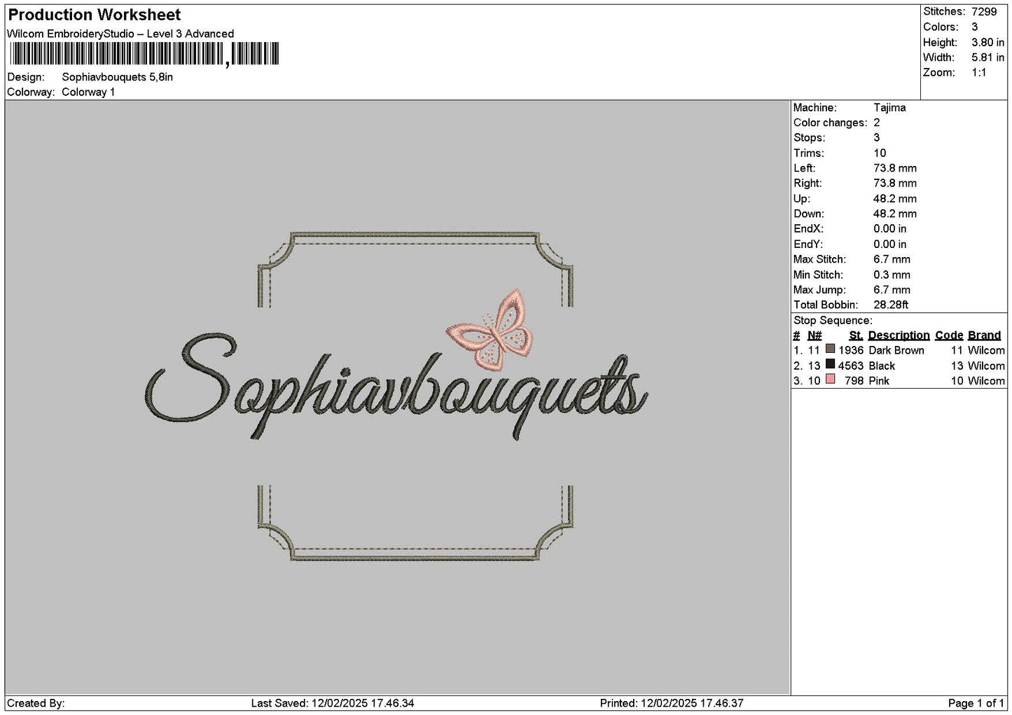 Sophiatext Embroidery File 6 sizes