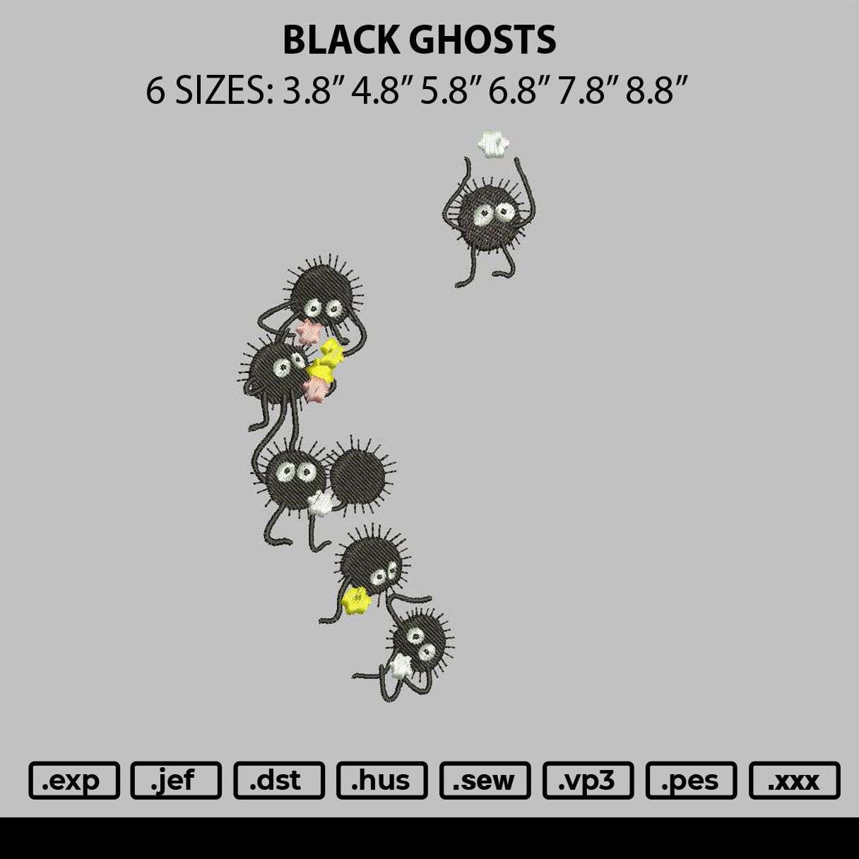 Black Ghosts Embroidery File 6 sizes