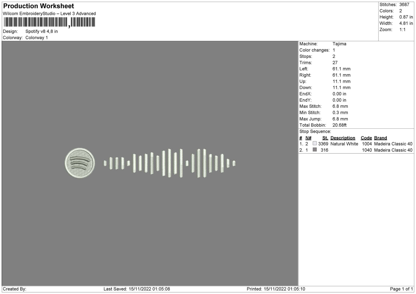 Spotify V8 Embroidery File 6 sizes