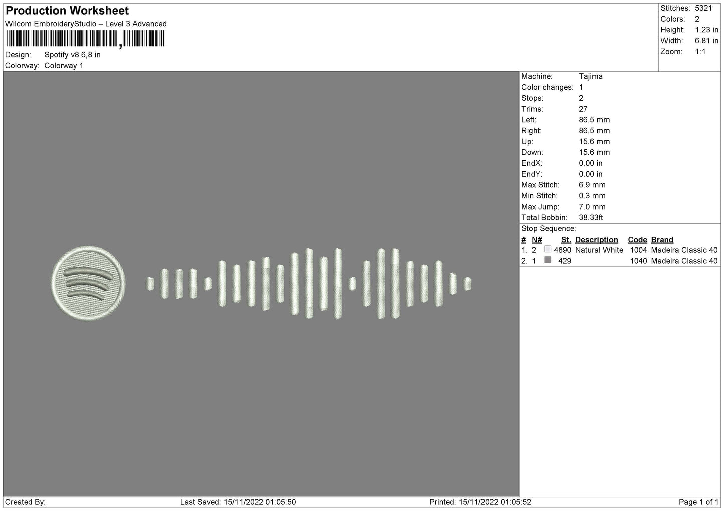 Spotify V8 Embroidery File 6 sizes
