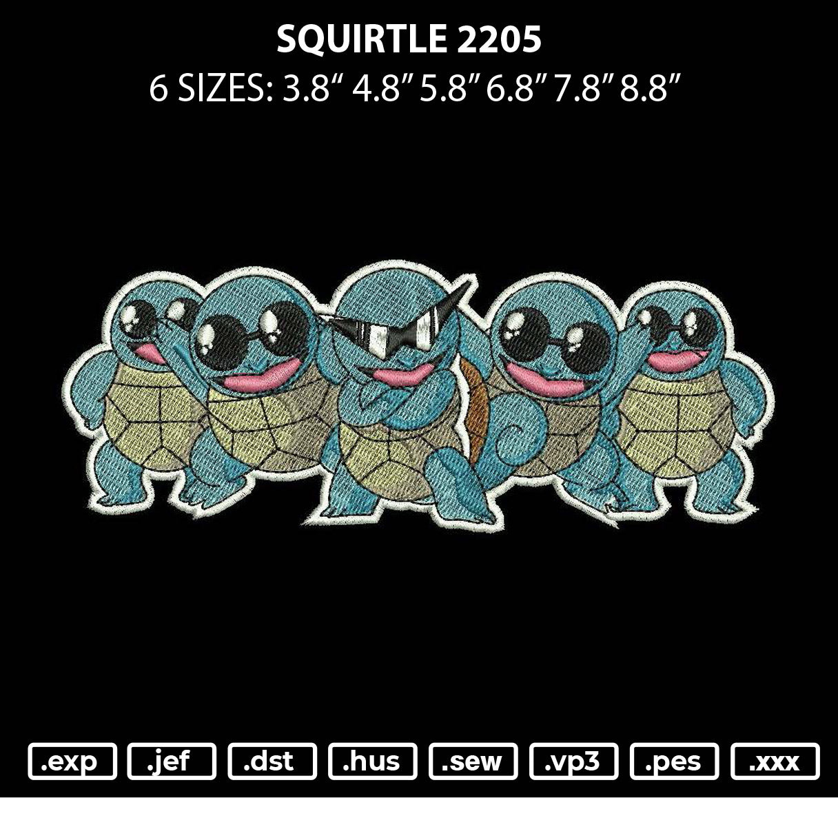 Squirtle 2205 Embroidery File 6 sizes