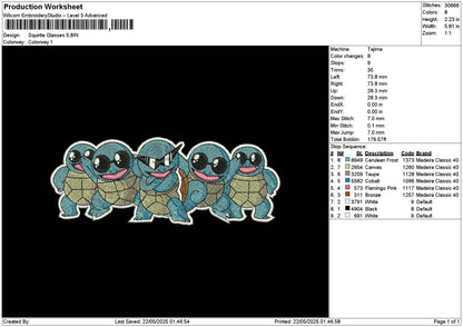 Squirtle 2205 Embroidery File 6 sizes