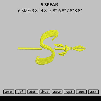 S Spear Embroidery File 6 sizes