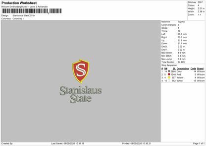 Stanislaus State  Embroidery File 6 sizes