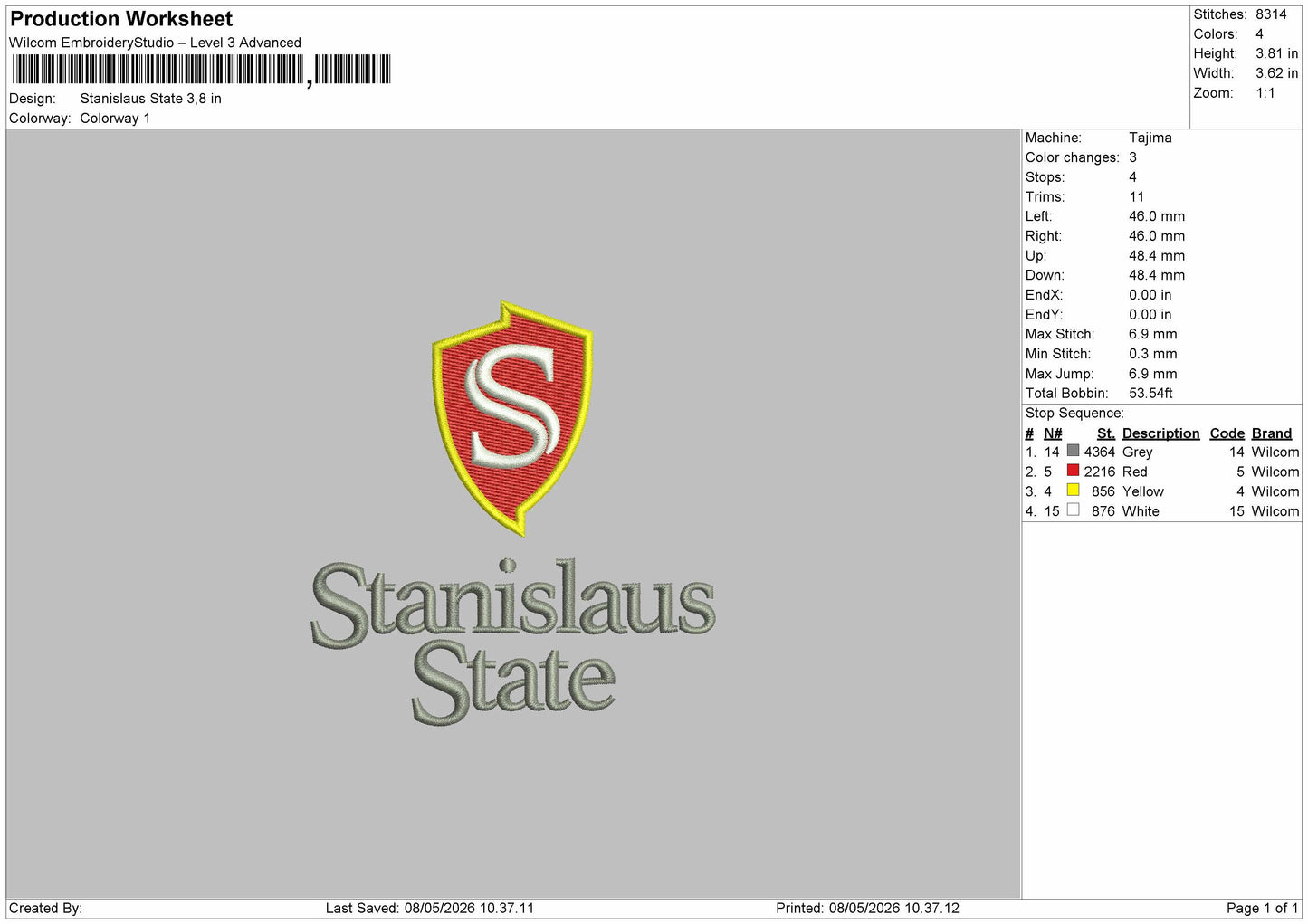 Stanislaus State  Embroidery File 6 sizes