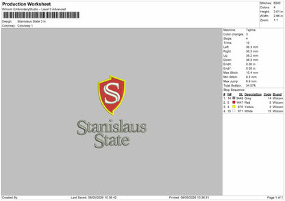 Stanislaus State  Embroidery File 6 sizes