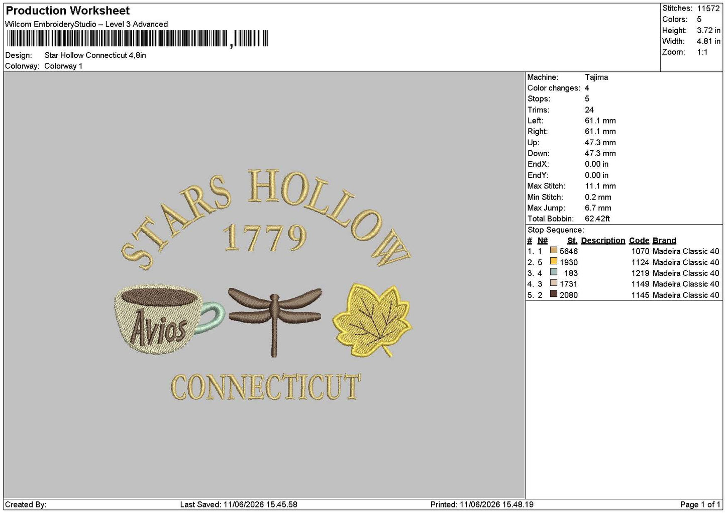 Stars Hollow Connecticut  Embroidery Design File