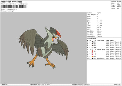 Staraptor Embroidery File 6 sizes