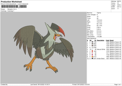 Staraptor Embroidery File 6 sizes