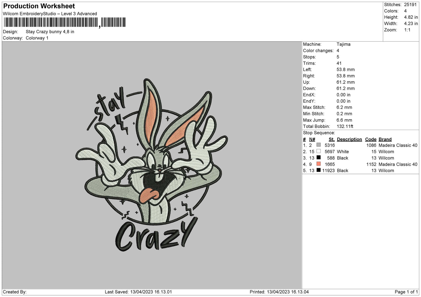 Stay Crazy Embroidery File 6 sizes