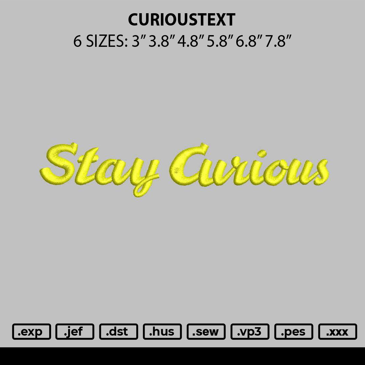 Curioustext Embroidery File 6 sizes