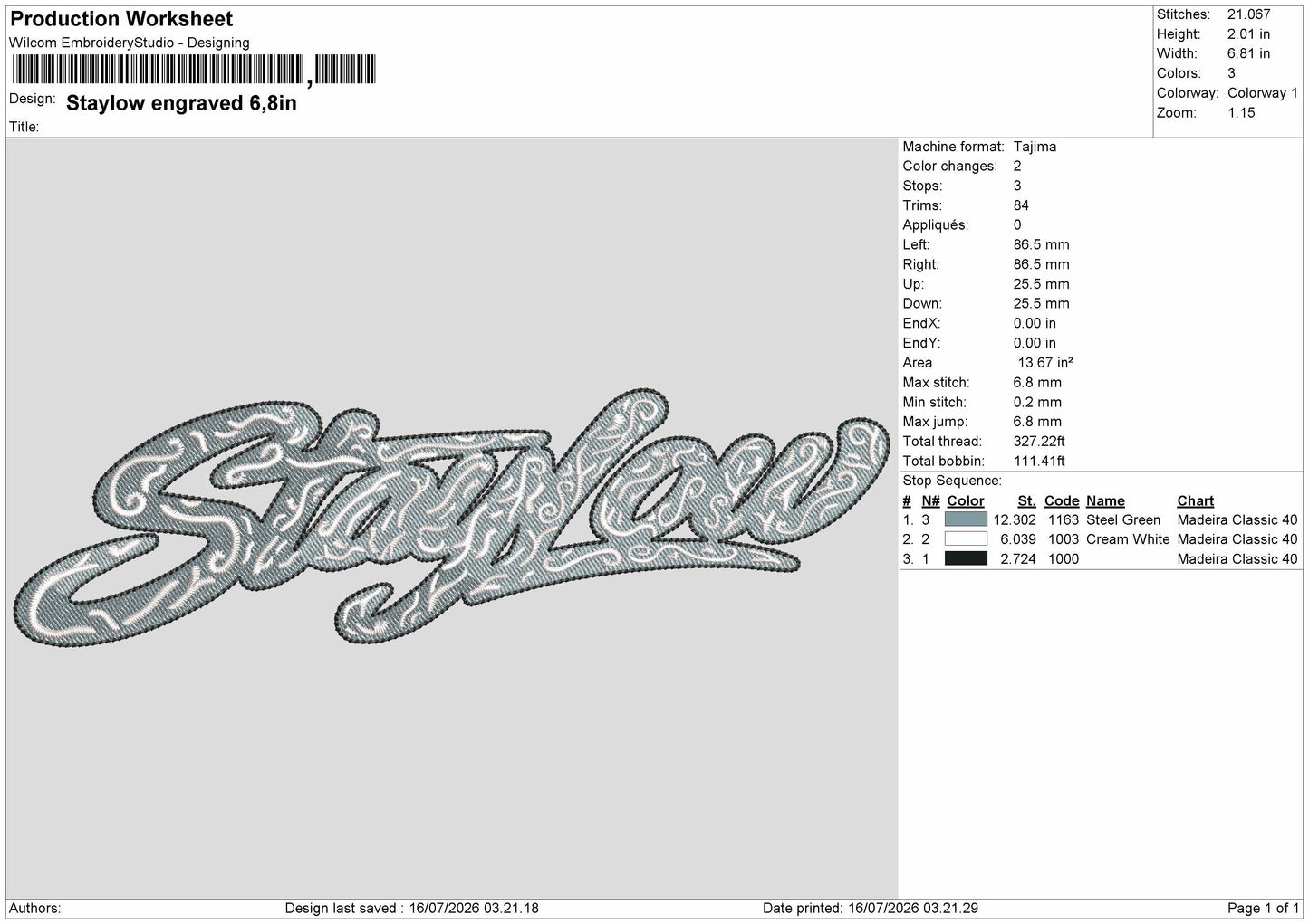 Staylow Text Embroidery Machine Design File 6 sizes