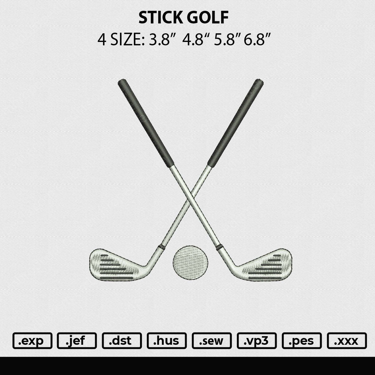 Stick Golf Embroidery File 4 size