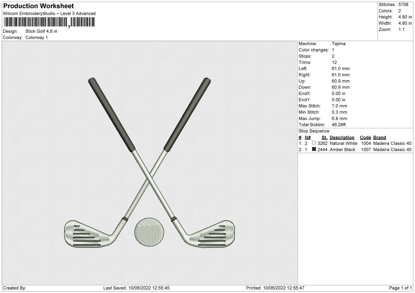 Stick Golf Embroidery File 4 size